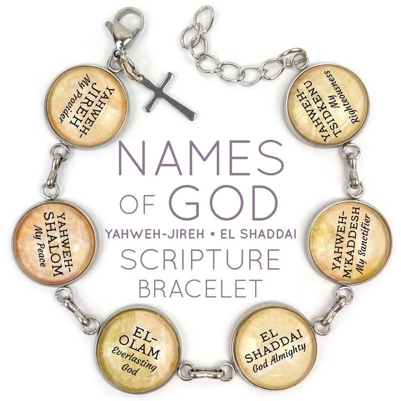 Names of God Scripture Bracelet, Yahweh-Jireh, Shalom, El-Olam, Yhwh Yahweh-Jireh • El Shaddai / Cross